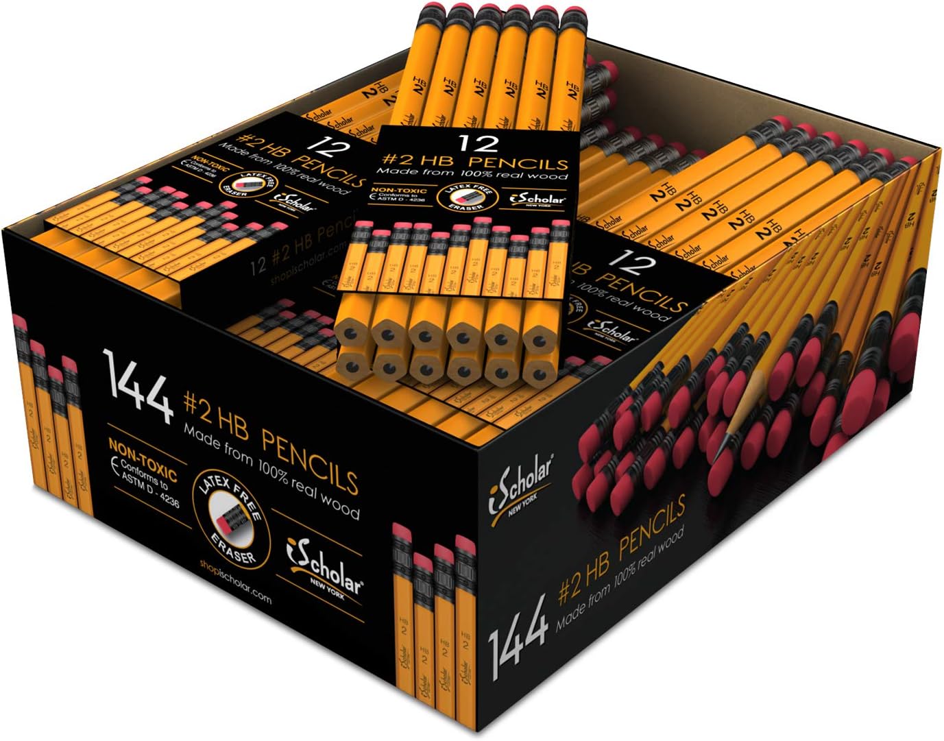 ischolar gross pack 铅笔,#2,黄色,一盒 144 支(33144)